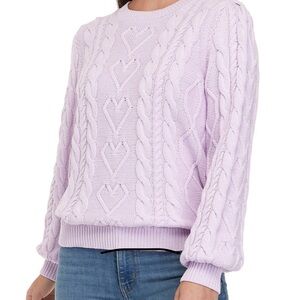 Lilac Cable Knit Sweater With Heart Pattern